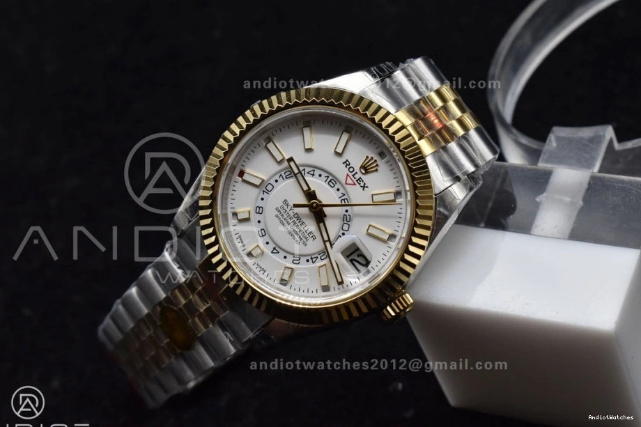 SS Best Noob A23J Skydweller On SS YG White Bracelet 1113 Edition EasyCare YG Dial 1202